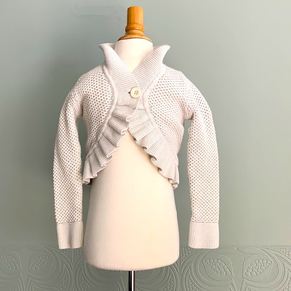 Soft White Knit, Ruffled Sweater/Shawl, Girl’s Size 4t